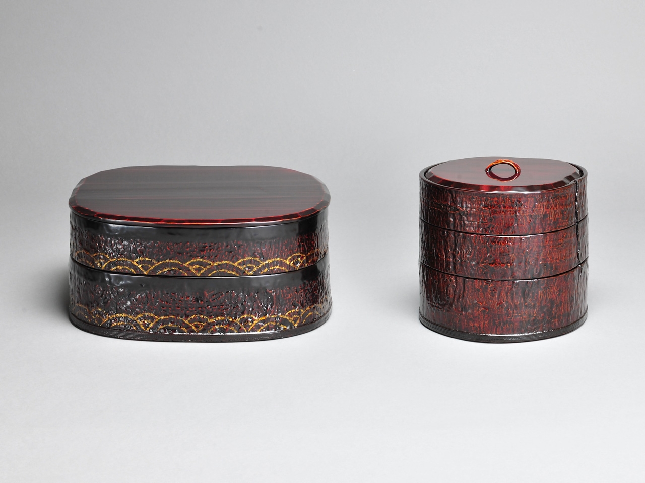 青海波文木皮二段重箱 / くるみ手木皮三段重箱